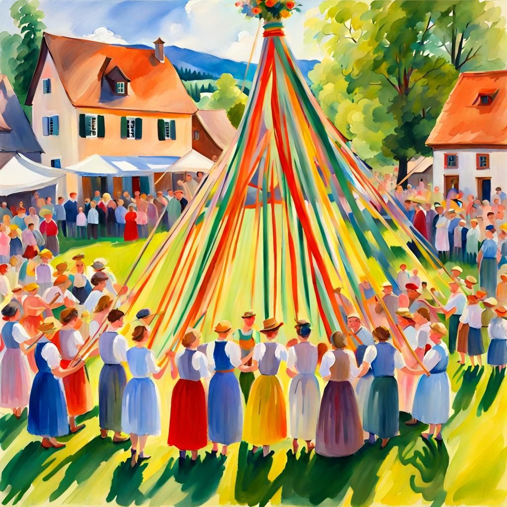 Austrian Village Festival: Maypole Gouache Painting