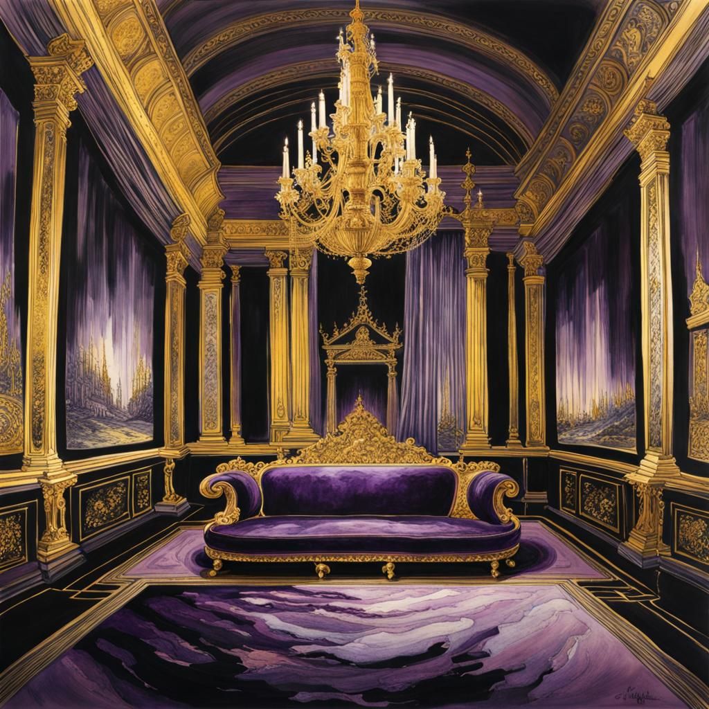 Majestic Throne Hall in Black, Purple, and Gold