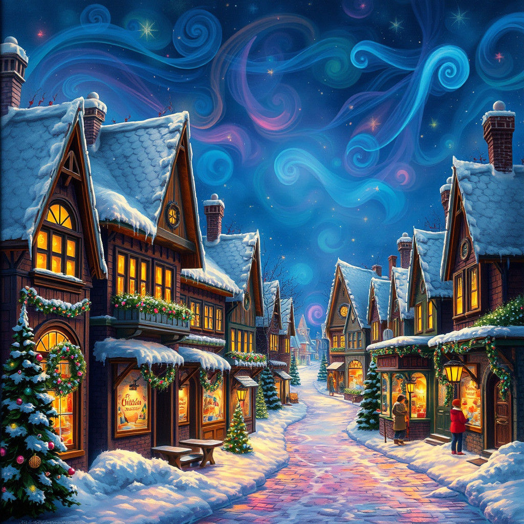 Whimsical Christmas Town Aglow with Festive Lights