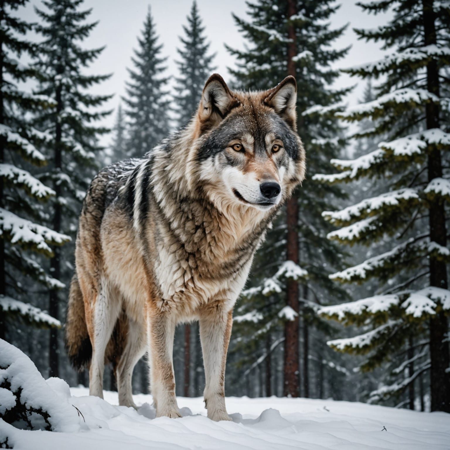 Realistic Wolf in Serene Snowy Landscape