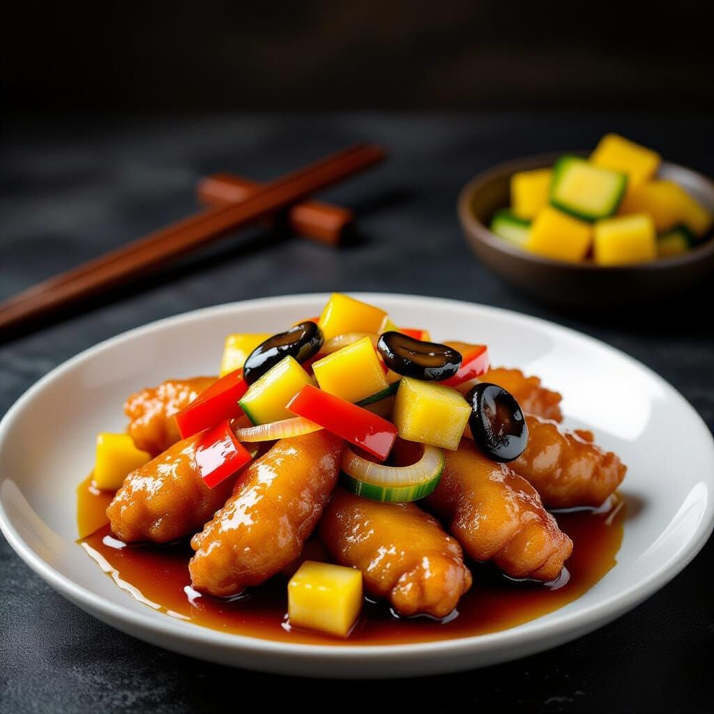 Golden Tangsuyuk with Sweet-Sour Sauce and Fresh Toppings