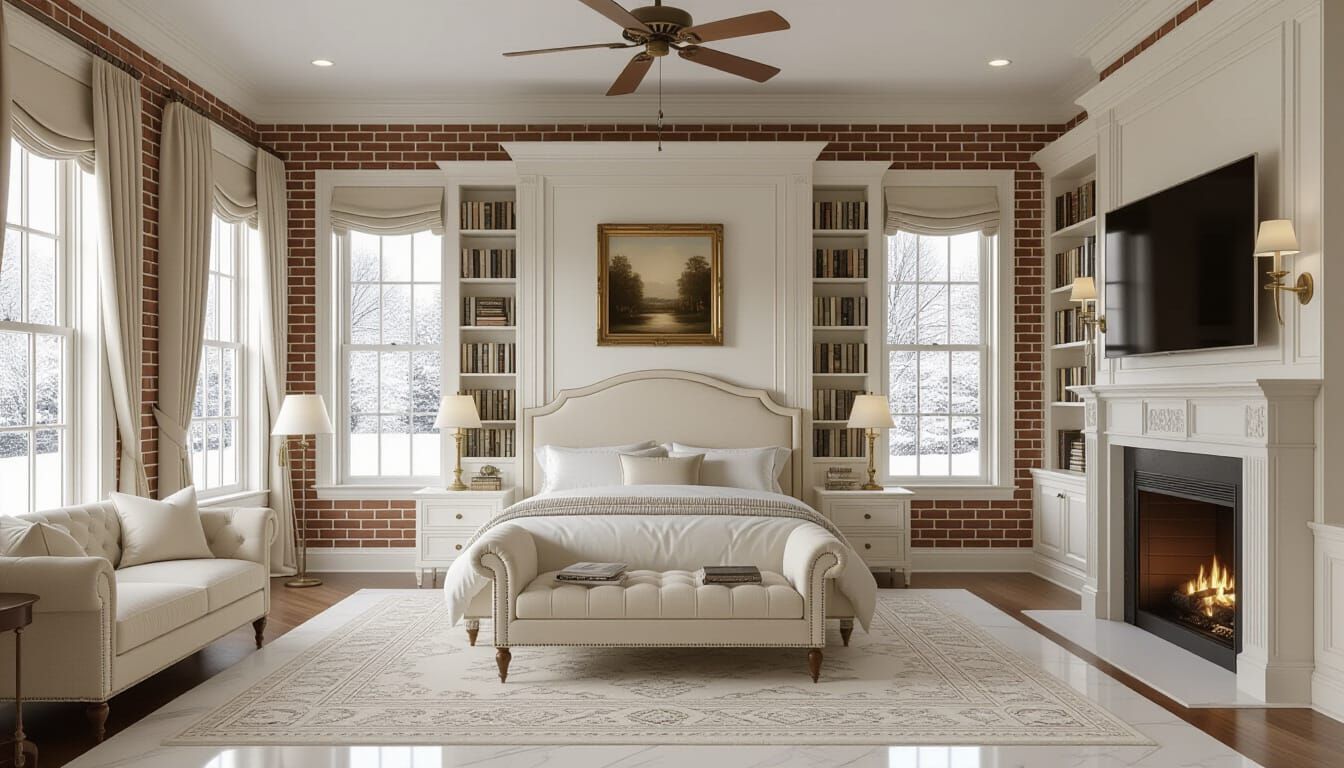 Grand Victorian Bedroom with Snowy Landscape View