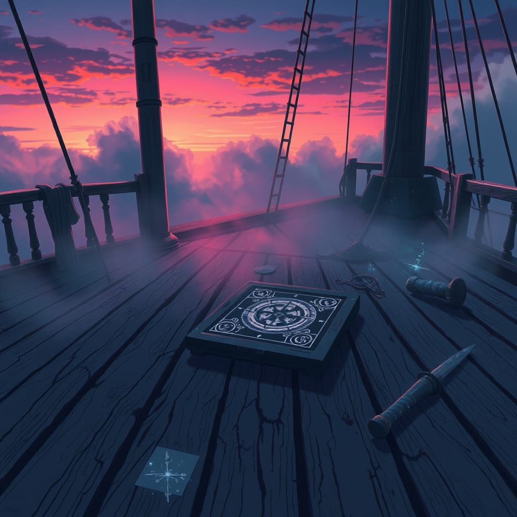 Ghost Ship Deck in Twilight: Anime Realism
