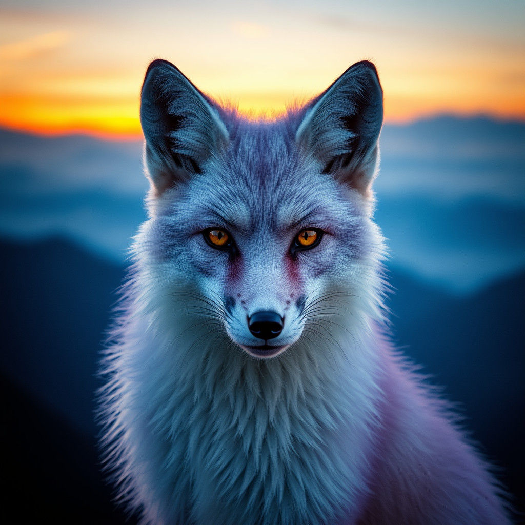 Lavender Fox in Misty Twilight Landscape