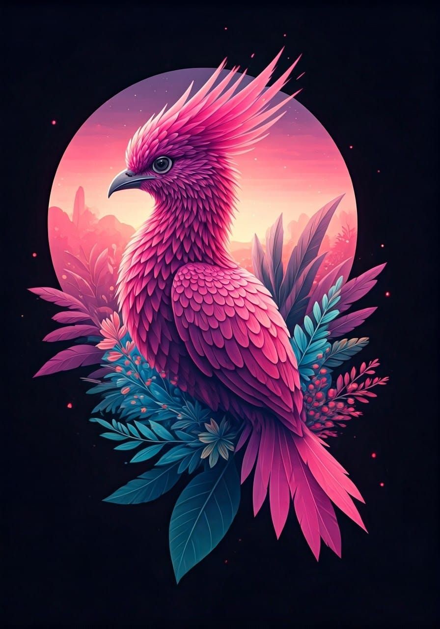 Ethereal Bird Merges with Watercolor Sunset Landscape
