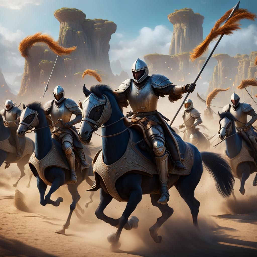 Ostrich Jousting in Detailed Matte Painting Style