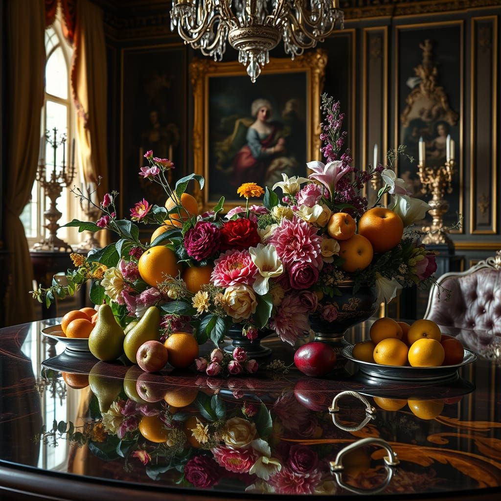 Baroque Still Life of Fruit and Silverware