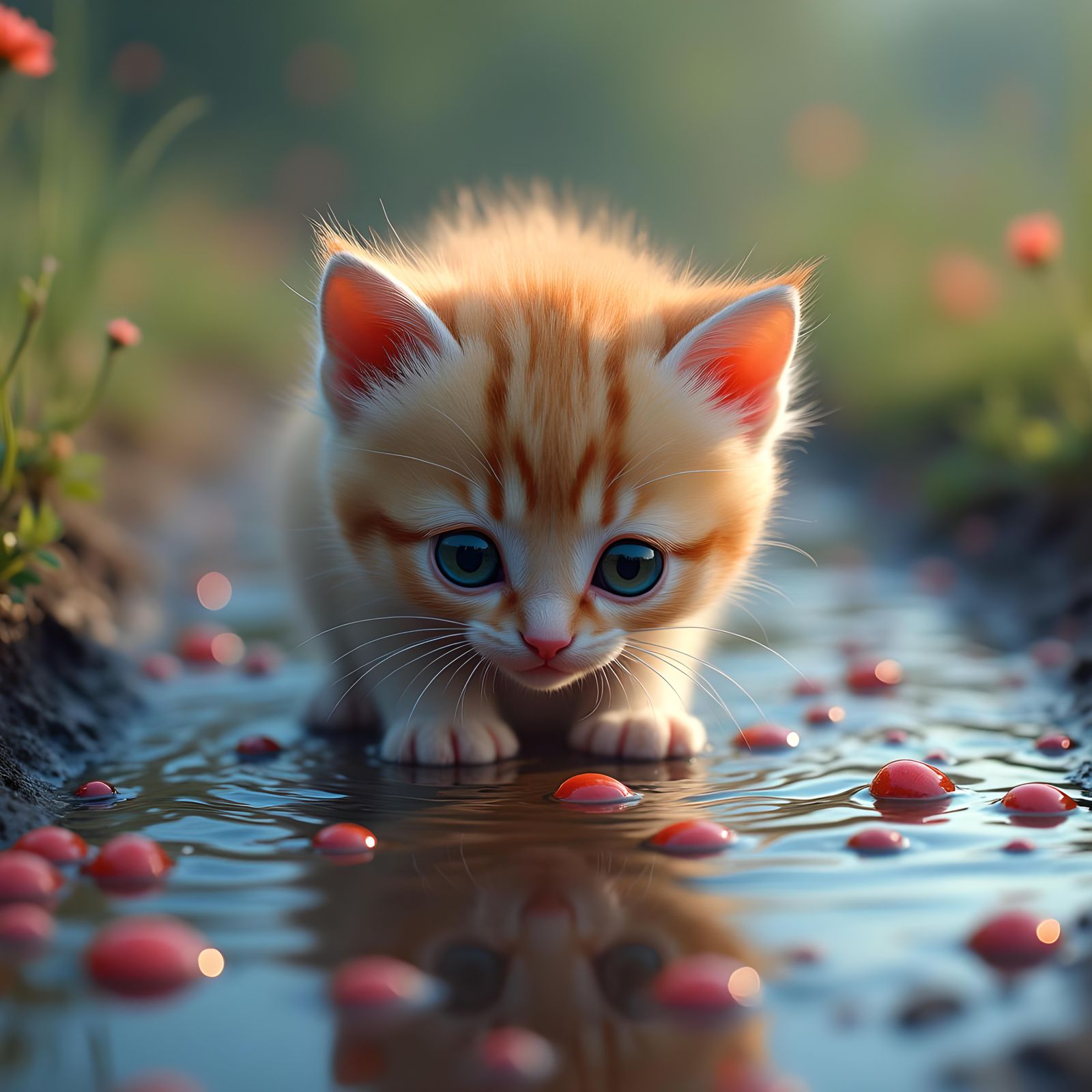 cute animated kitten water