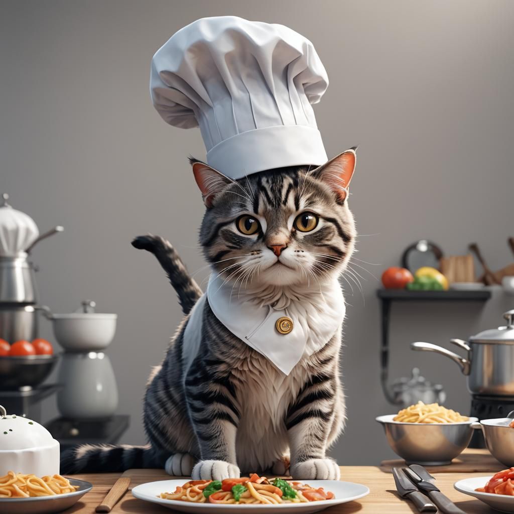 Anime Cat Chef in 3D Style