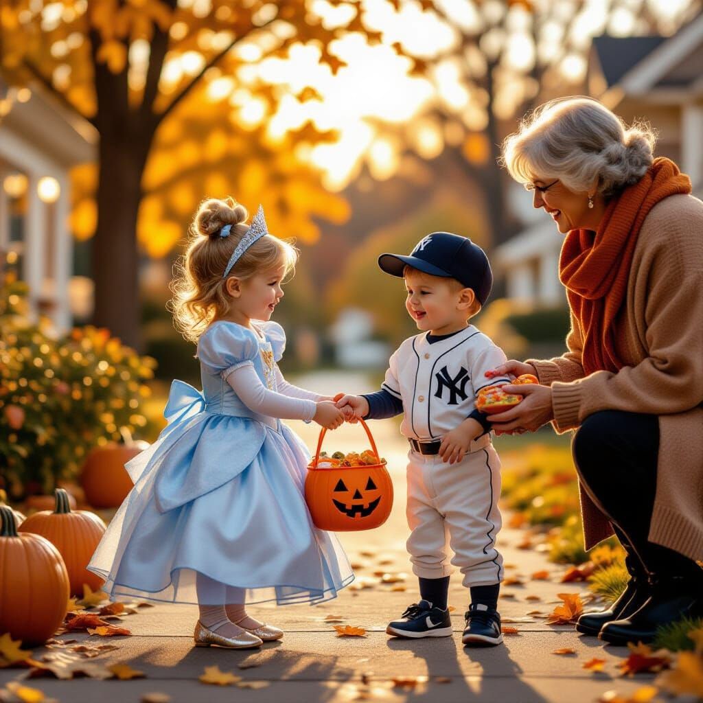Children Trick-or-Treating in Halloween Costumes