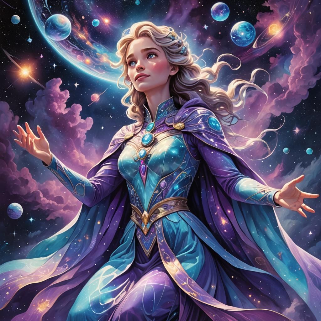 Elsa in Space: Cosmic Astral Illustration