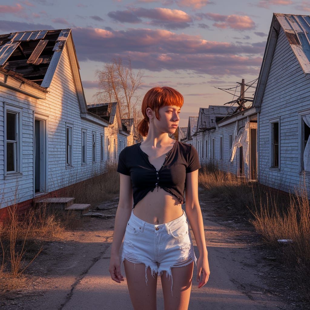 Post-Nuclear Resilience: Woman in Abandoned Town