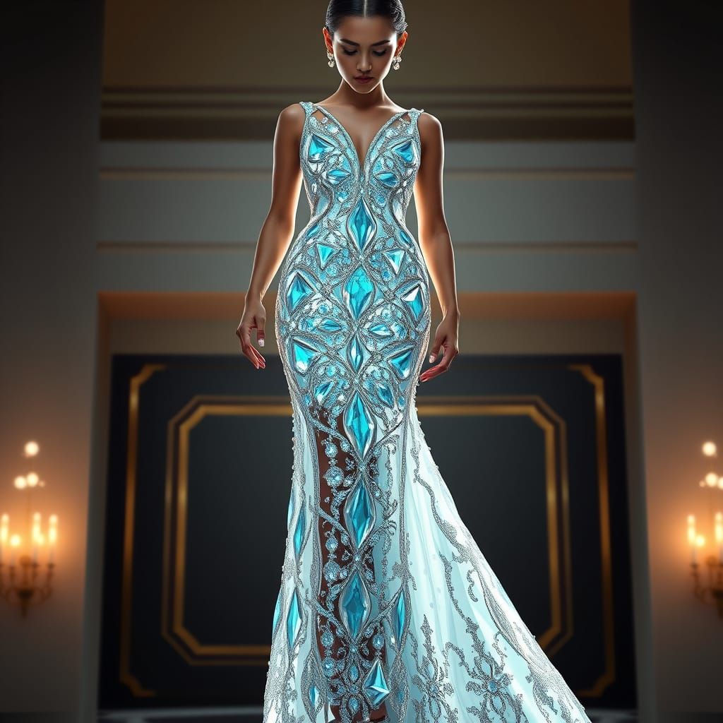 Woman in Diamond Gown in Art Deco Style