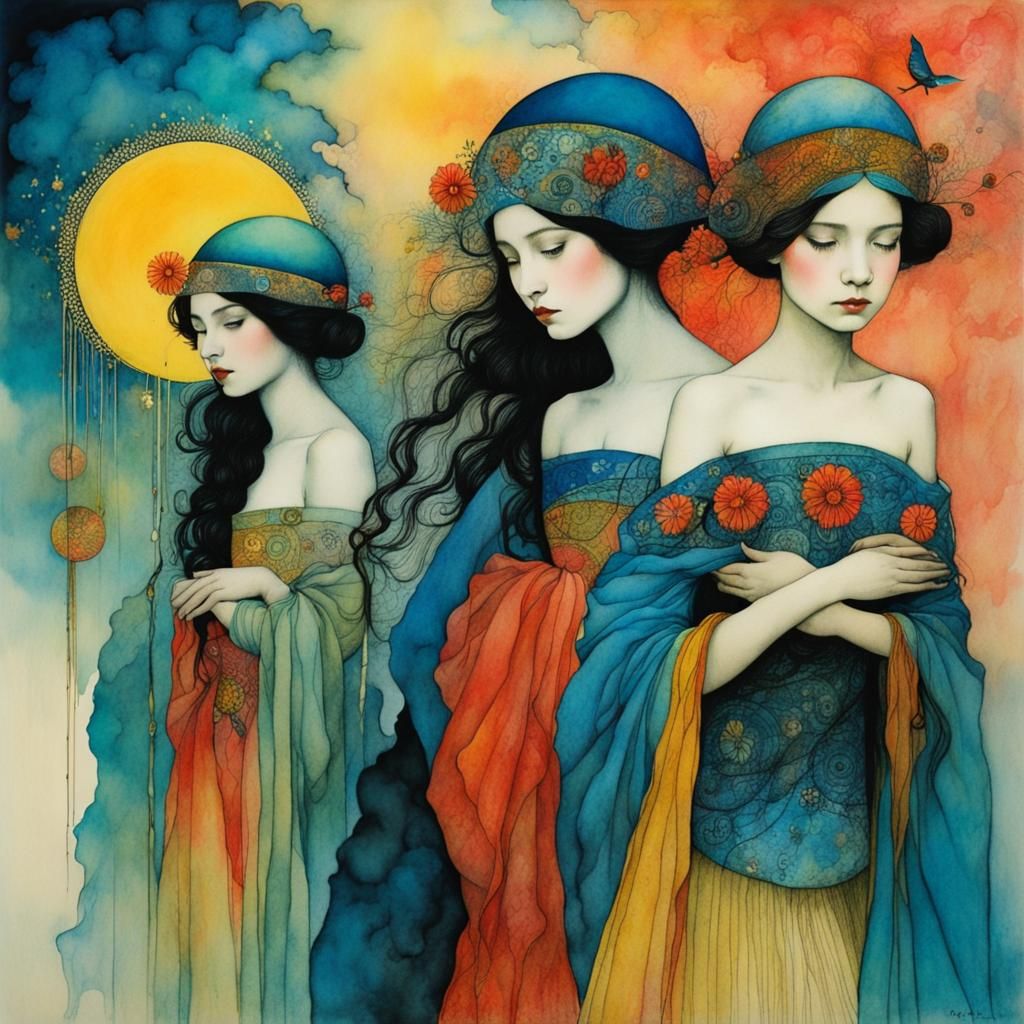 Delicate Watercolor Princess in Arthur Rackham Style