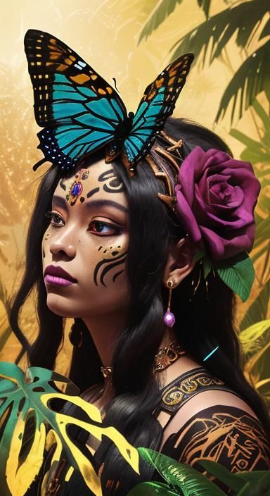 Mayan Temple in Jungle with Butterflies: Splash Art