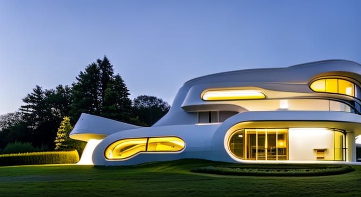 Futuristic White House in Lush Countryside at Night