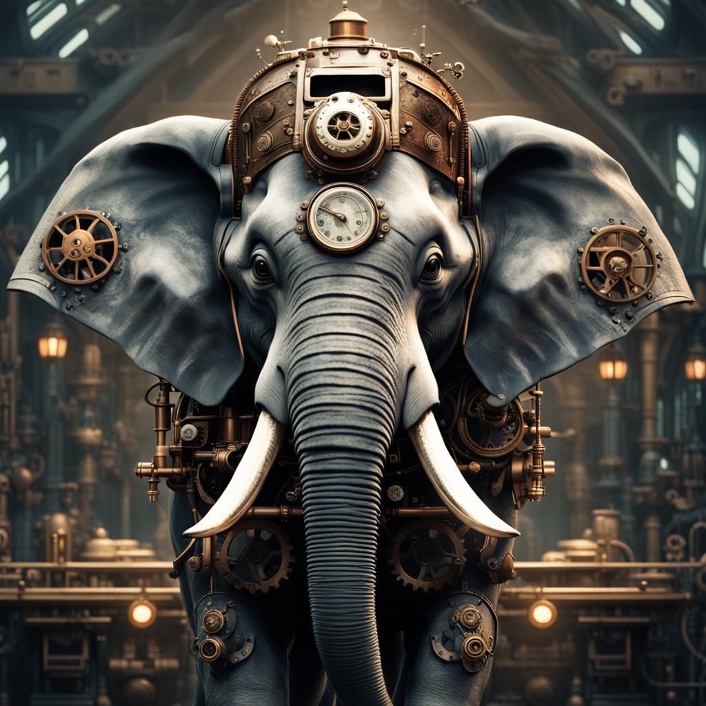 Dieselpunk Elephant in a Fantastical Realm
