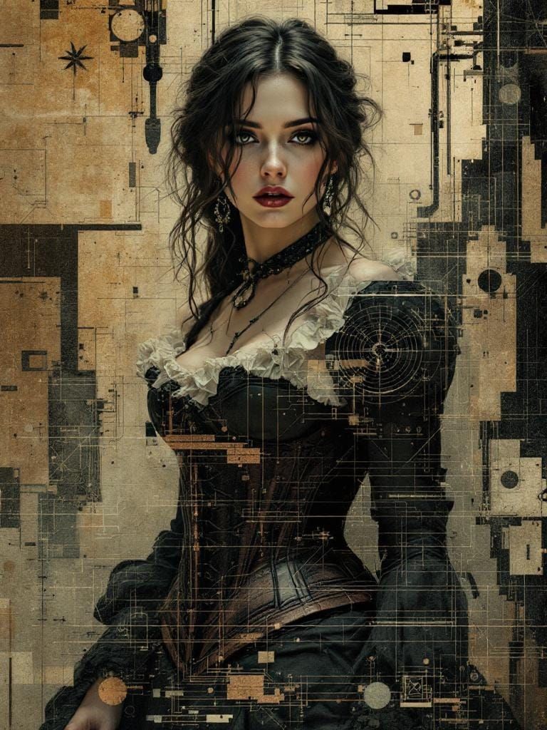 Renaissance Woman with Glitch Art Overlay