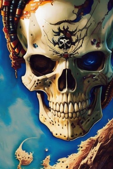 Badass Pirate Skeleton Portrait in Gouache Style