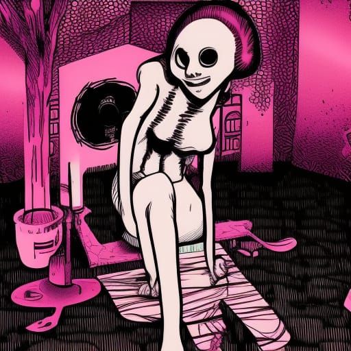 Creepy Girl in Haunted Location, Manga Style