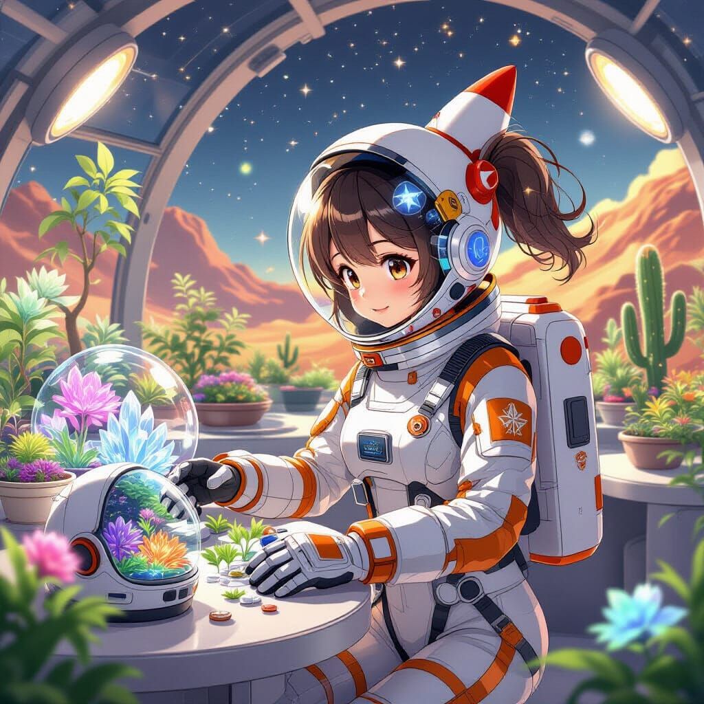 Anime Astronaut Tends Alien Garden on Mars