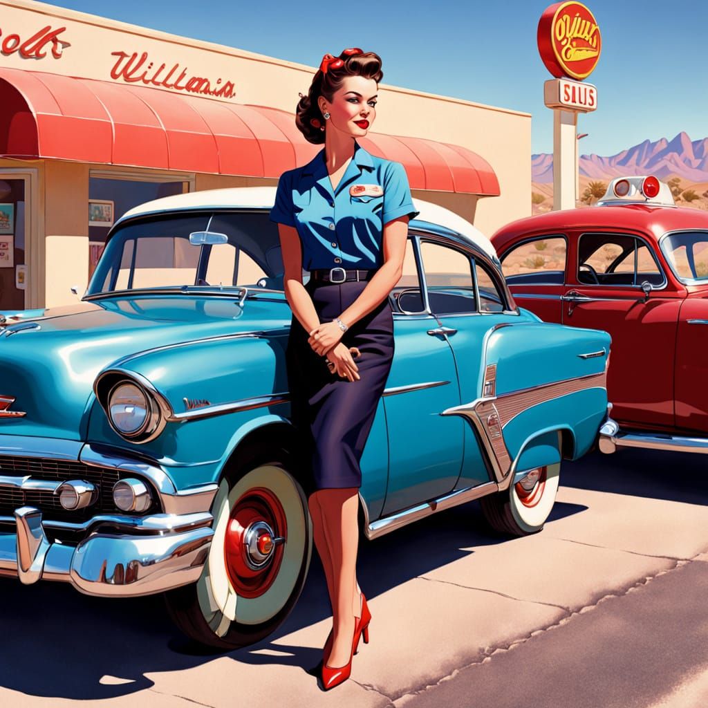Vintage Gas Station Attendant in Retro Americana Style