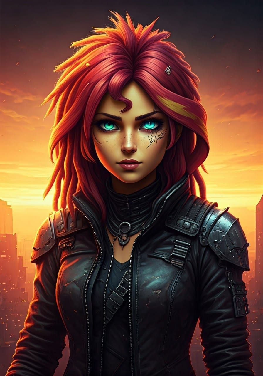 Sunset Shimmer Cyberpunk Mercenary Portrait in 8K