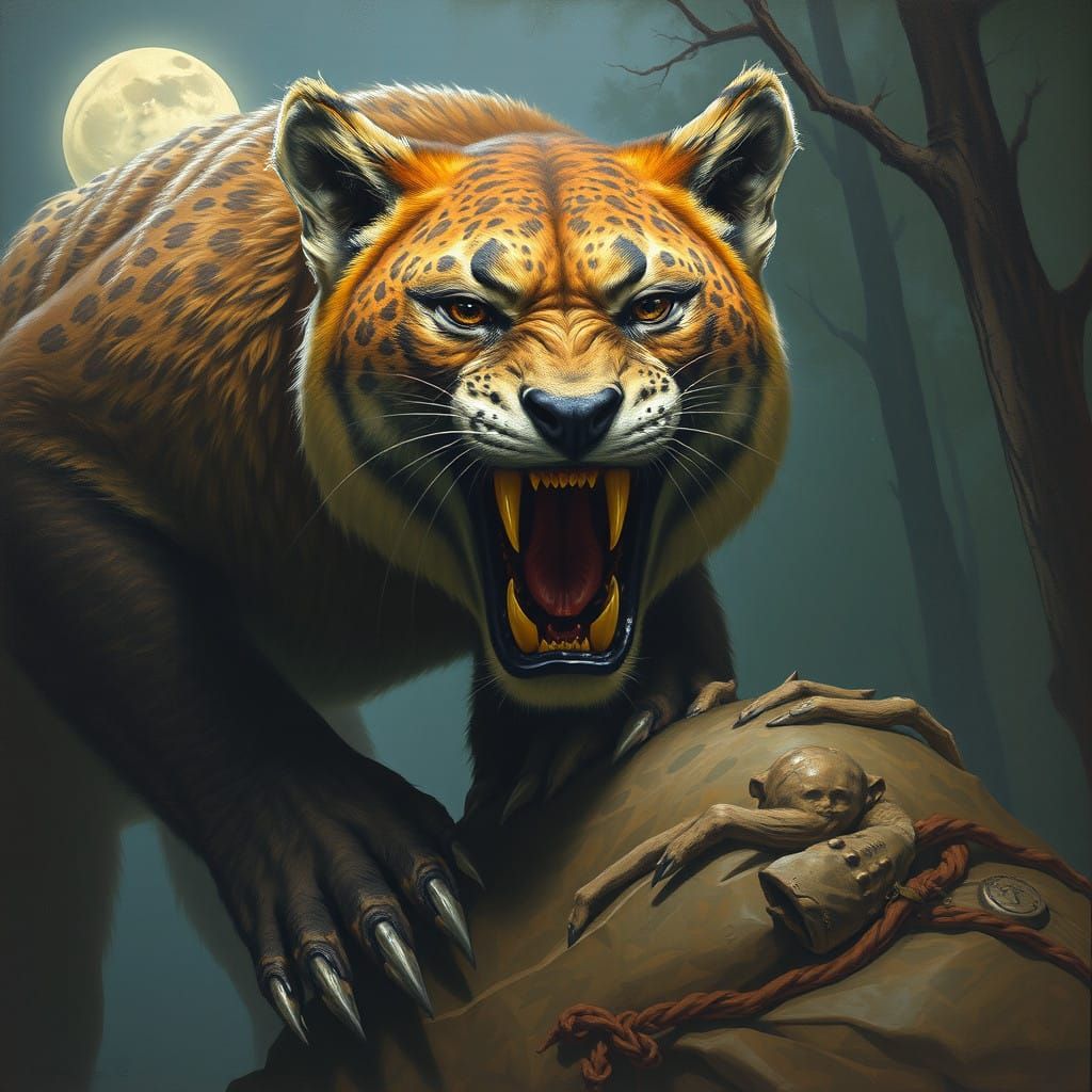 Fierce Mythical Warrior Blends Bear and Cougar