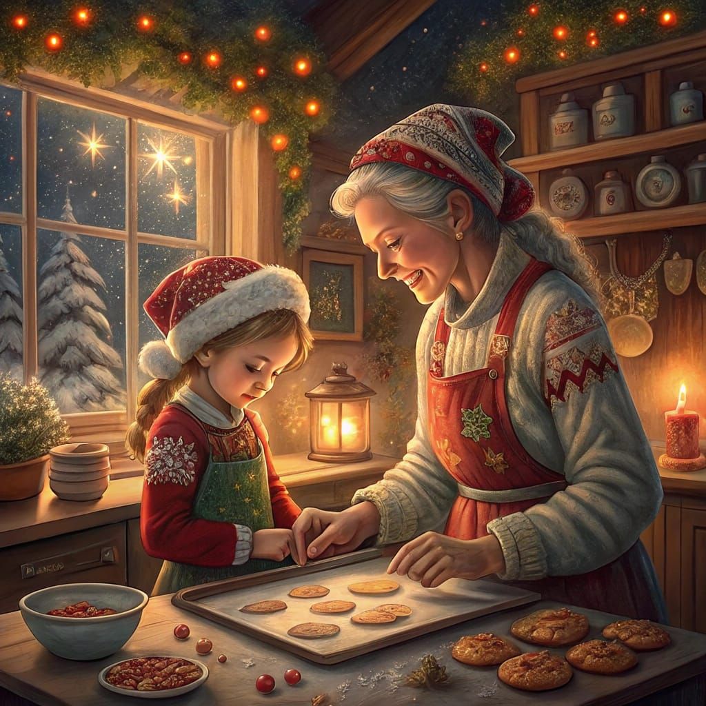 Cozy Christmas Baking Scene with Grandma