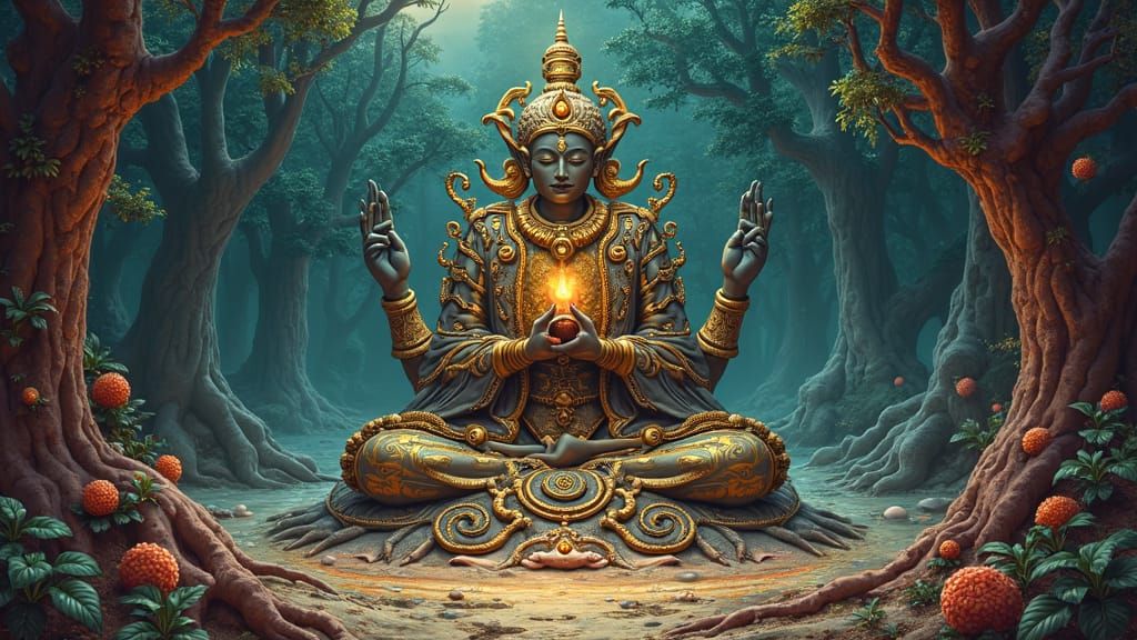 Hyper-Realistic Mysterious Temple in Psychedelic Dreamscape