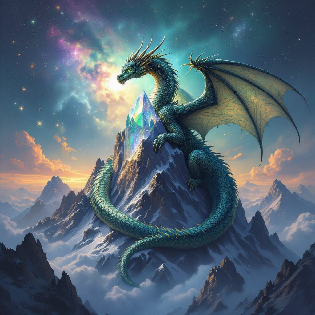 Emerald Obsidian Dragon on Crystal Mountain