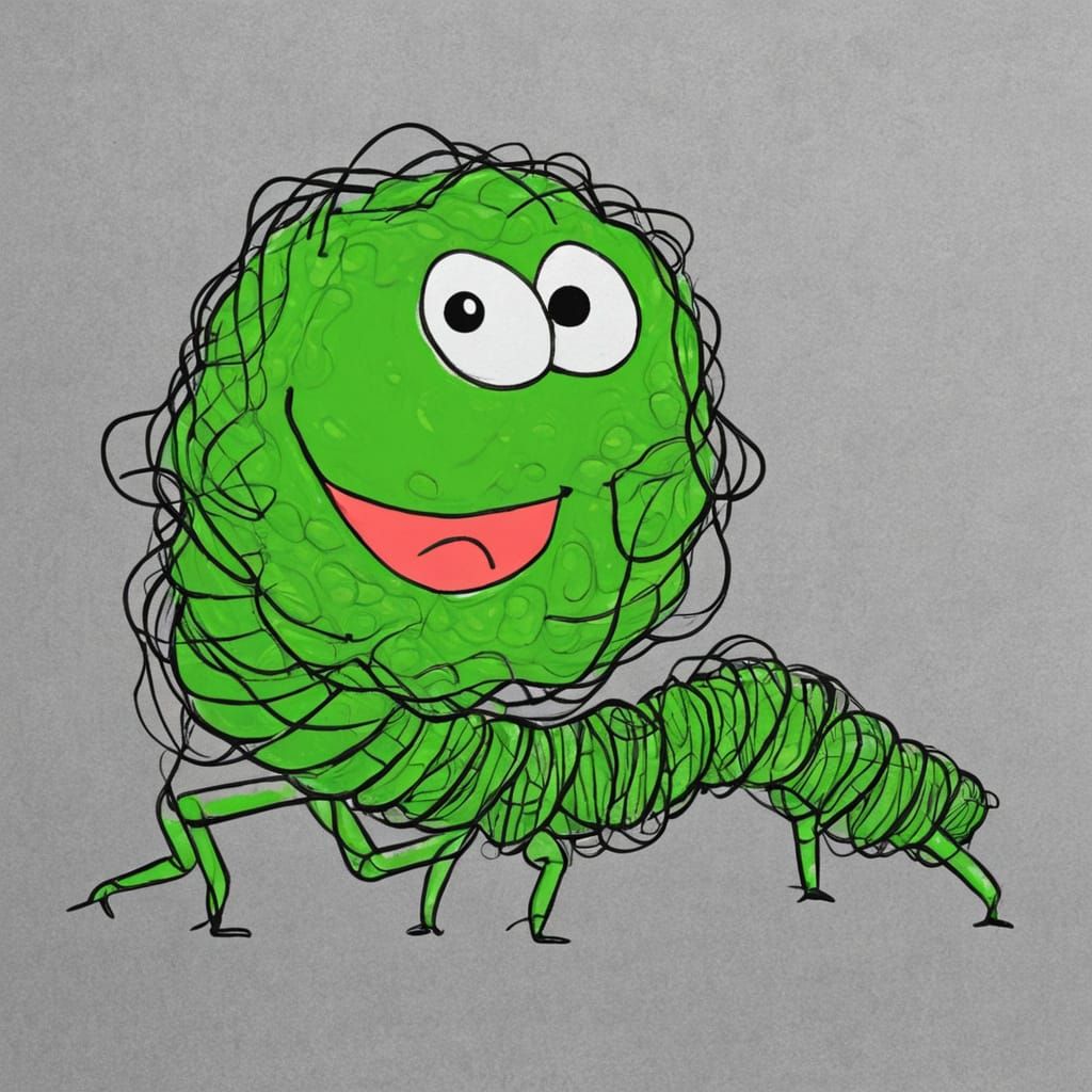 Happy Green Caterpillar MSPaint Brutalist Masterpiece