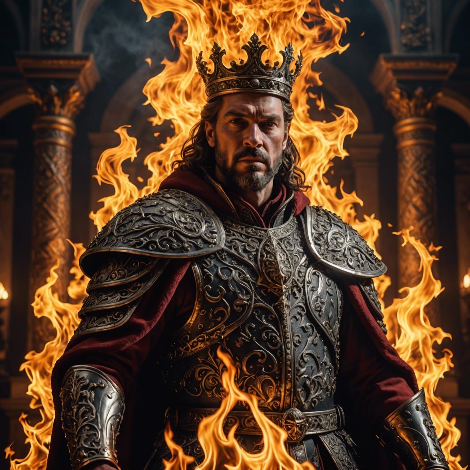 Fiery King in Retro Hyperrealistic Style