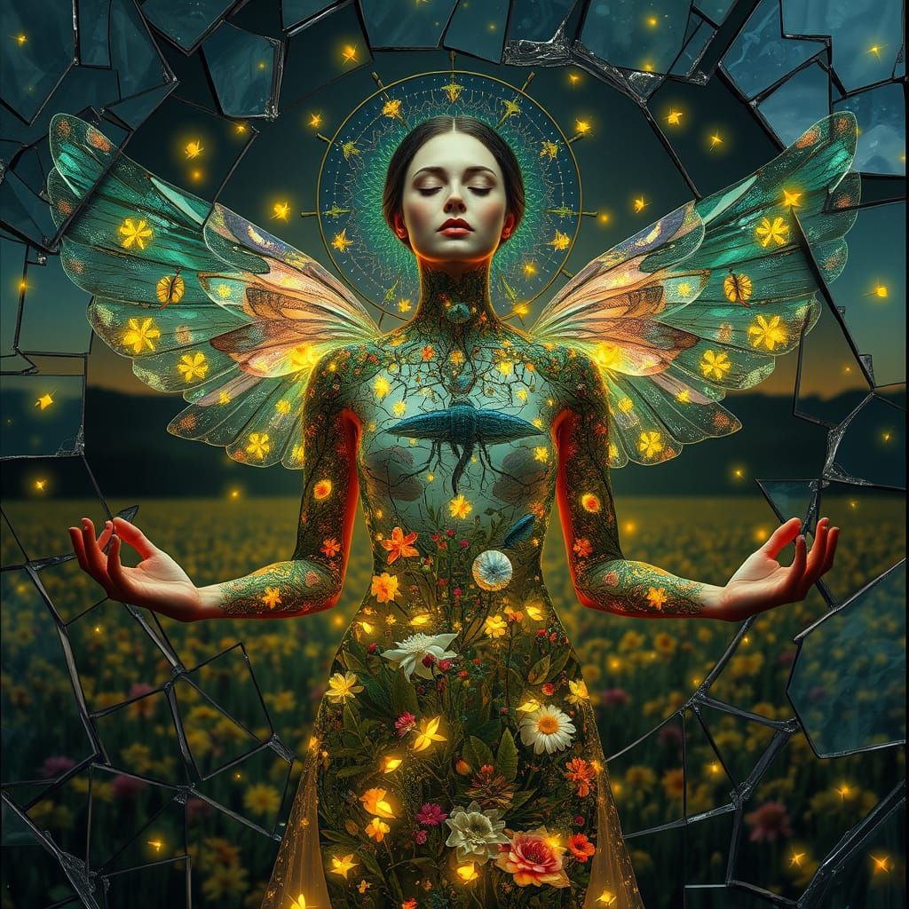 Surreal Bio-Art Collage of Woman as Ecosystem Landscape