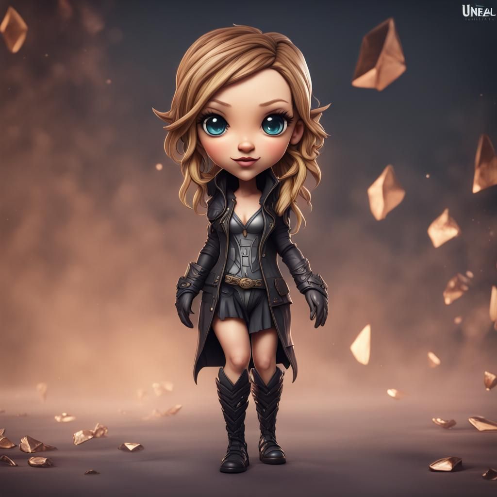 Hyperrealistic Katie Cassidy as Cute Chibi