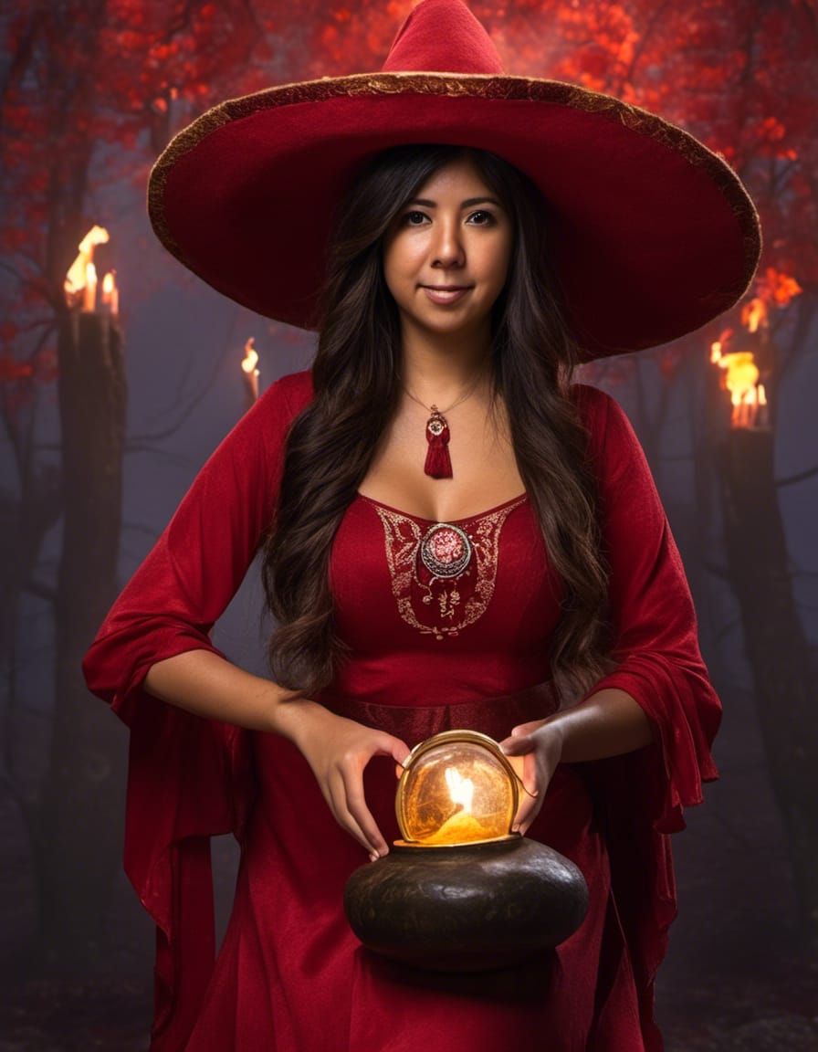 Powerful Fire Witch Sorceress Casting Enchanting Spell