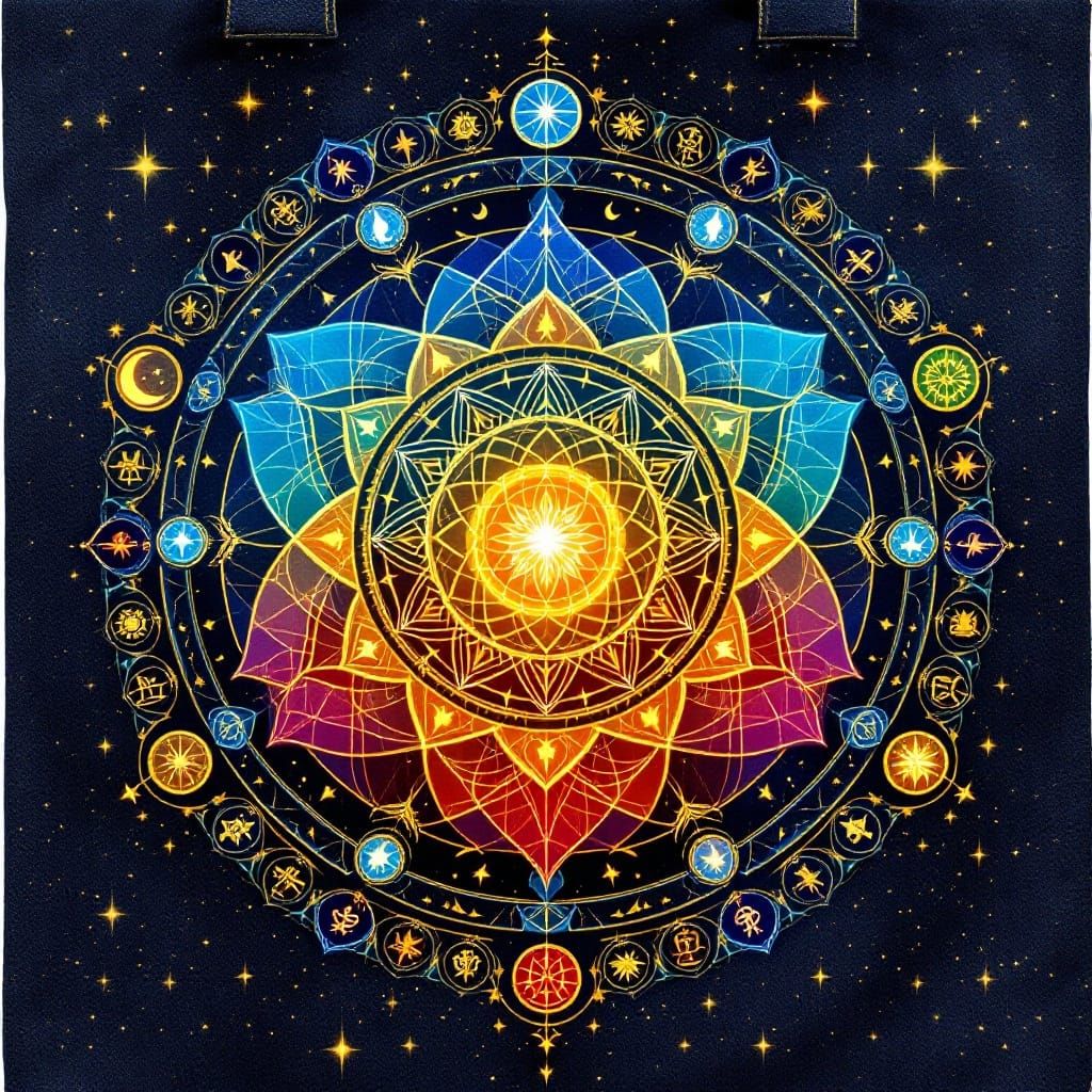 Radiant Chakra Mandala on Denim Background