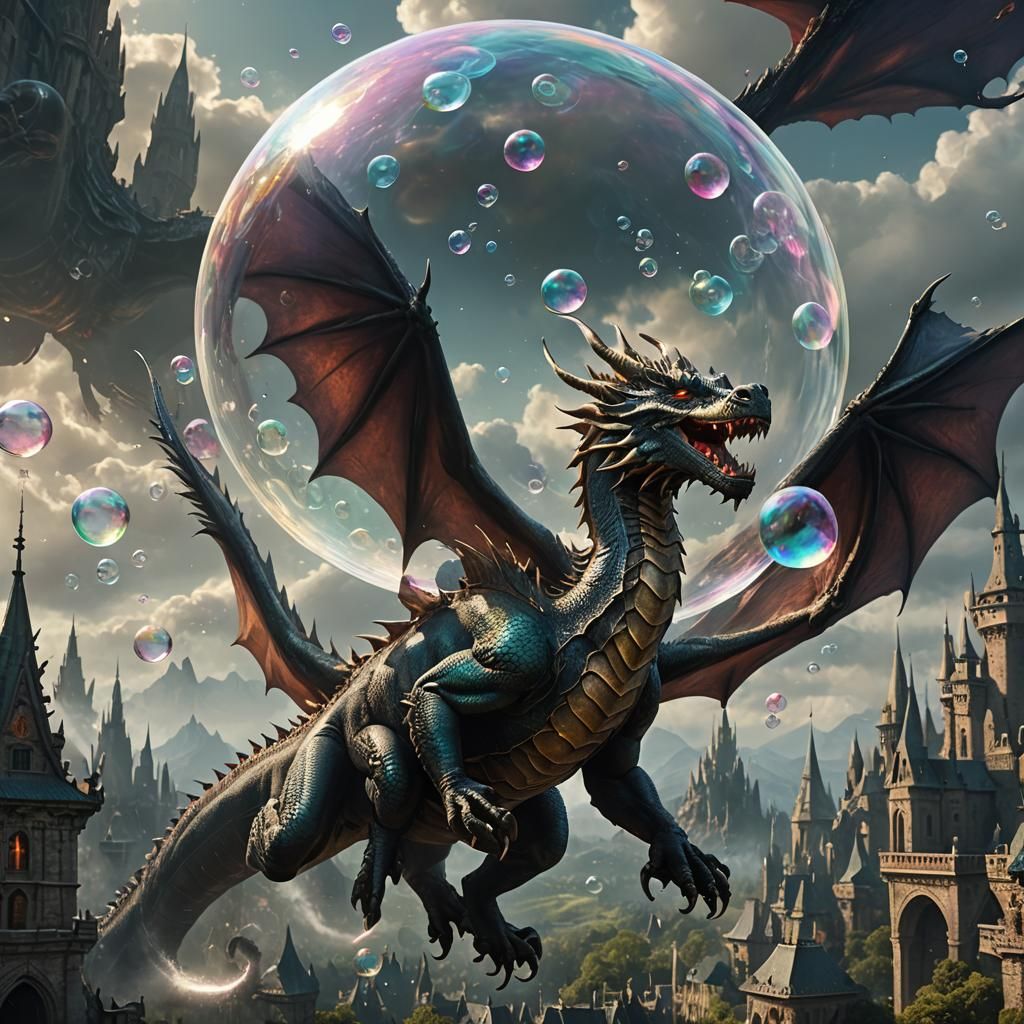 Epic Dragon with Bubble Digital Painting