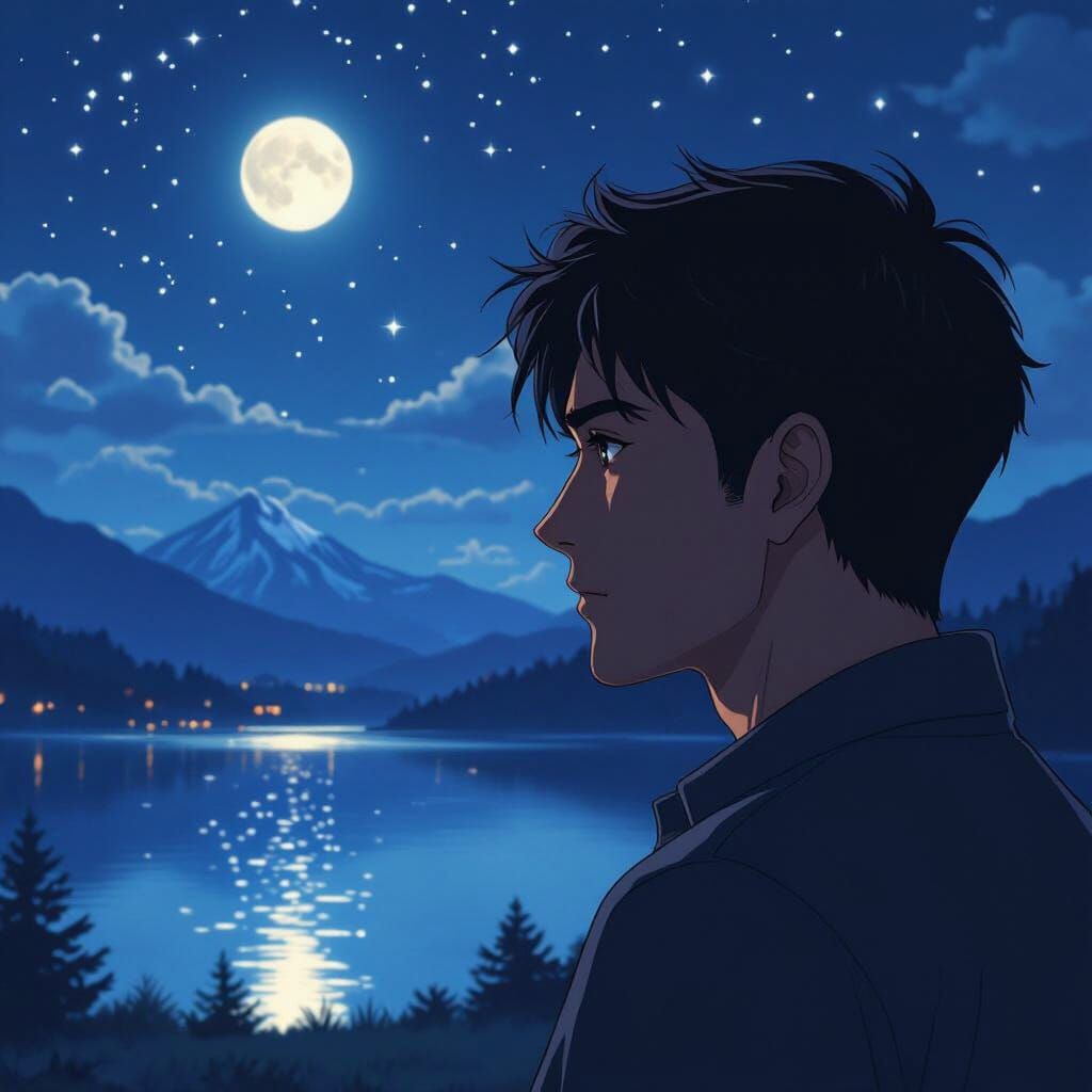 Moonlit Night Landscape Gaze in Cinematic Style