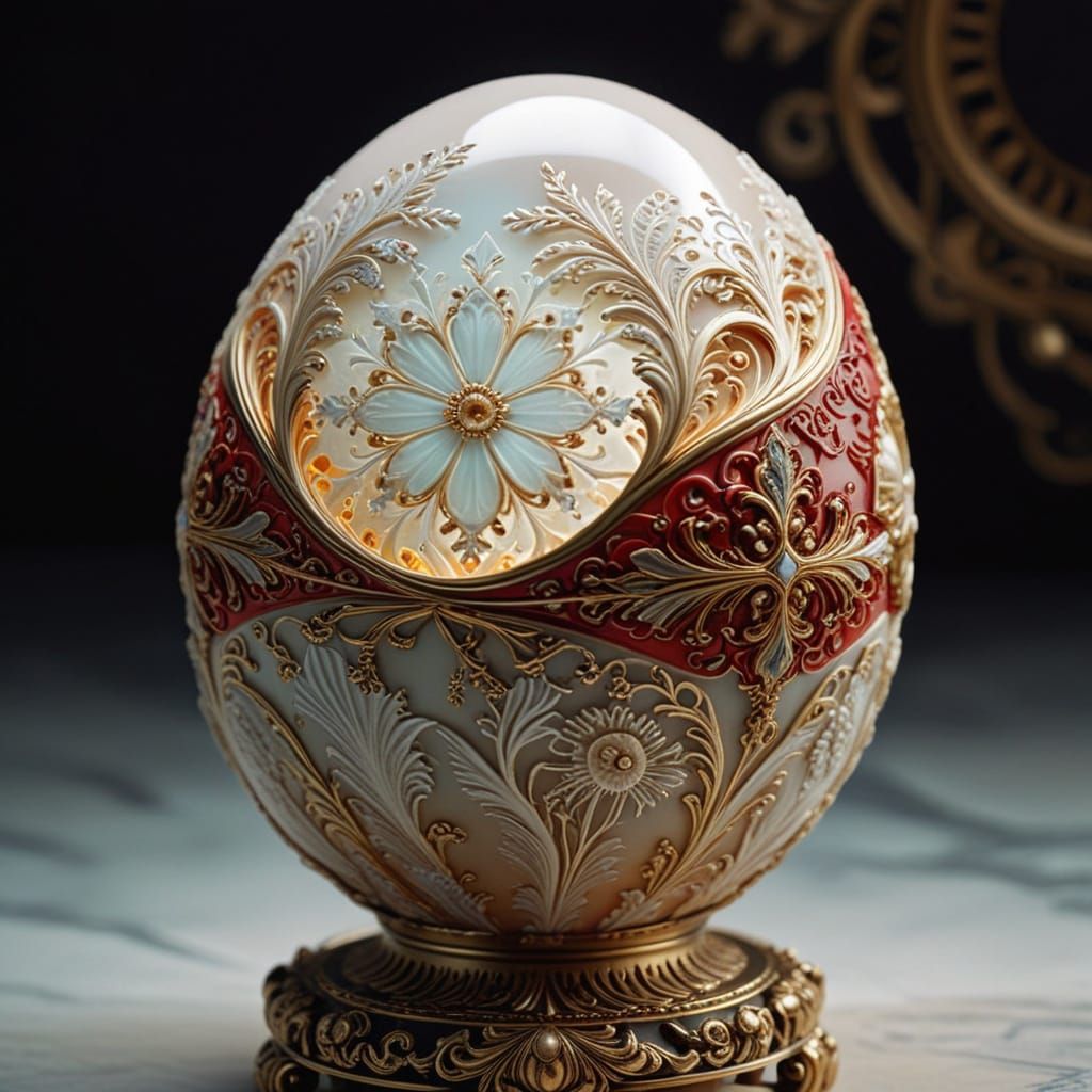 Surreal Scrimshaw Egg in Ornate Baroque Style