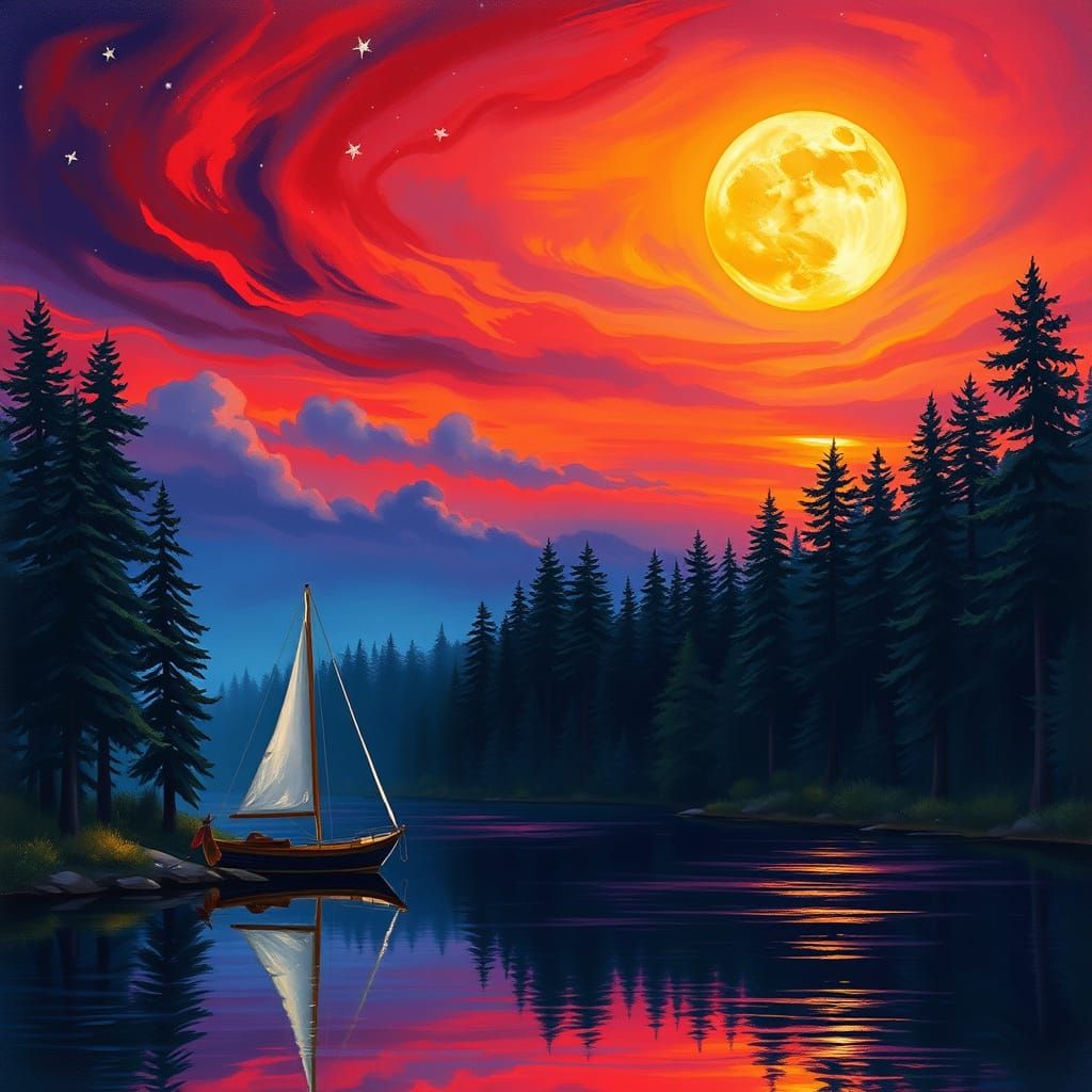 Peaceful Forest River Scene at Twilight in Empesto Style