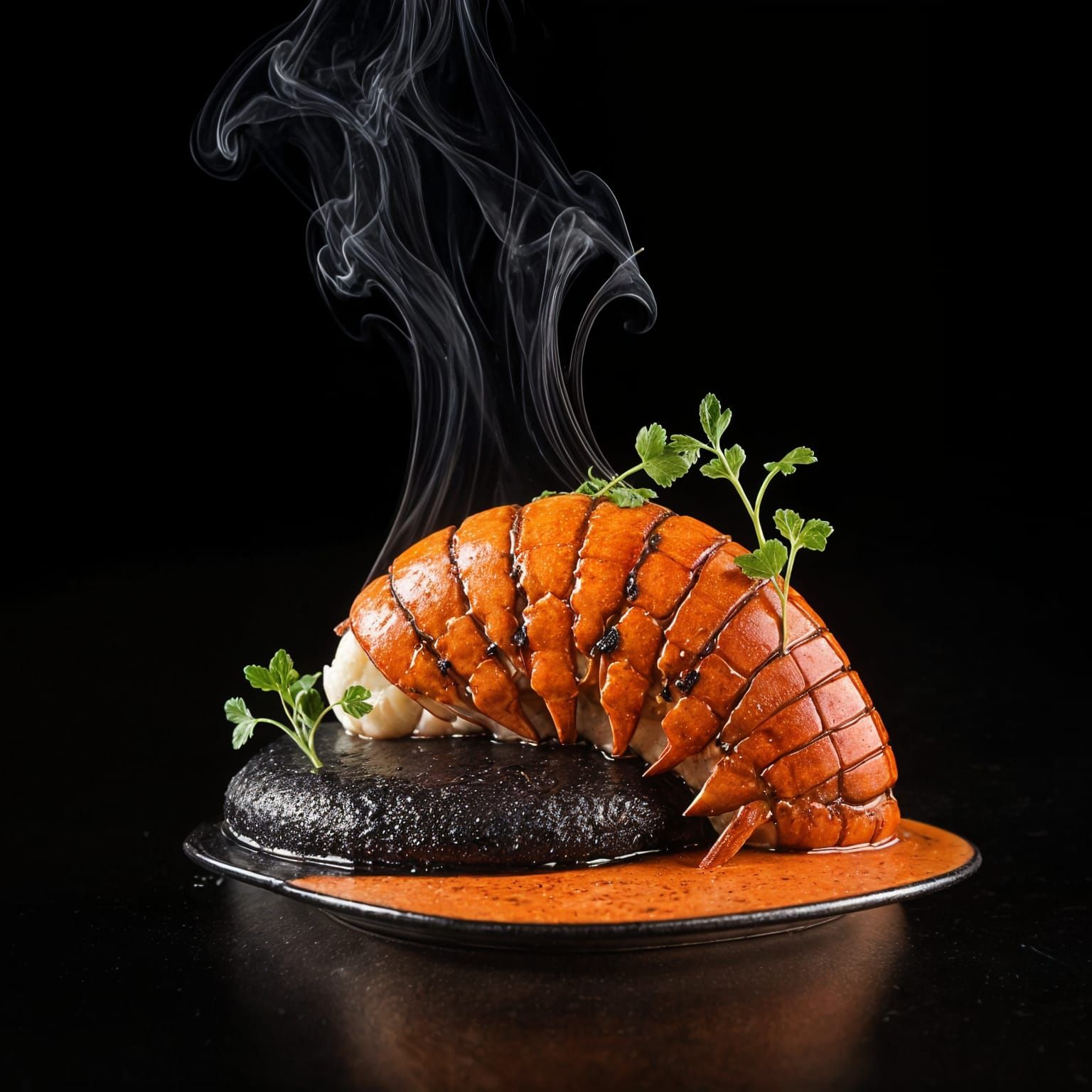 Poached Lobster Tail with Charcoal Sauce