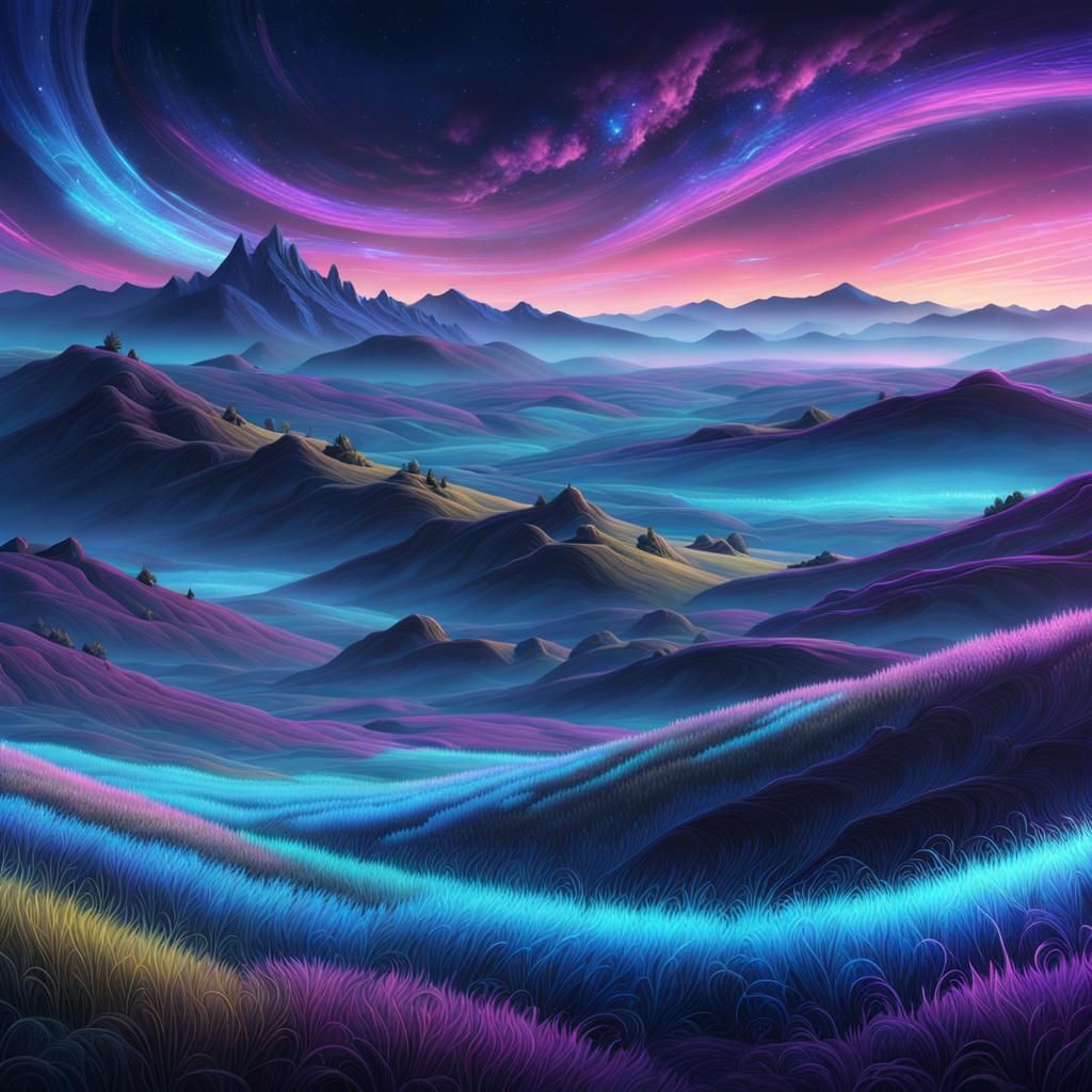 Electric Blue Hills Under Starry Sky