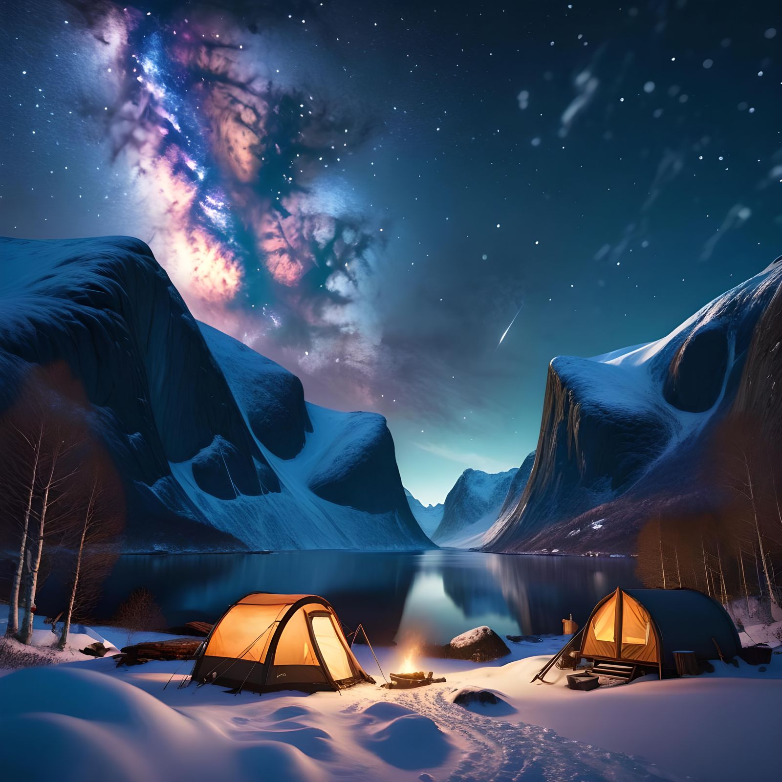 Winter Camping Under Norway's Stars: Matte Painting