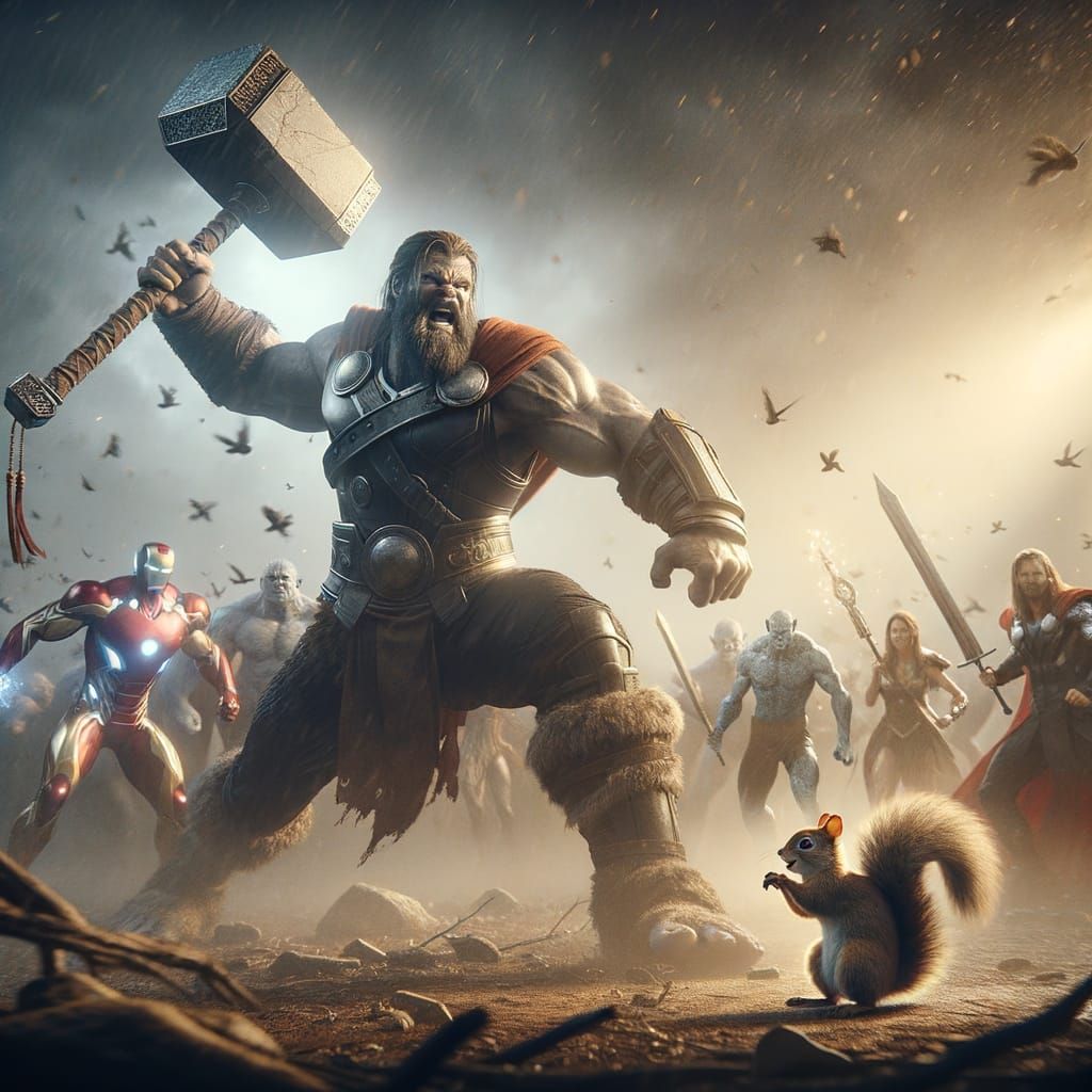 Epic Norse God Battles Cheeky Squirrel in Cinematic Superher...