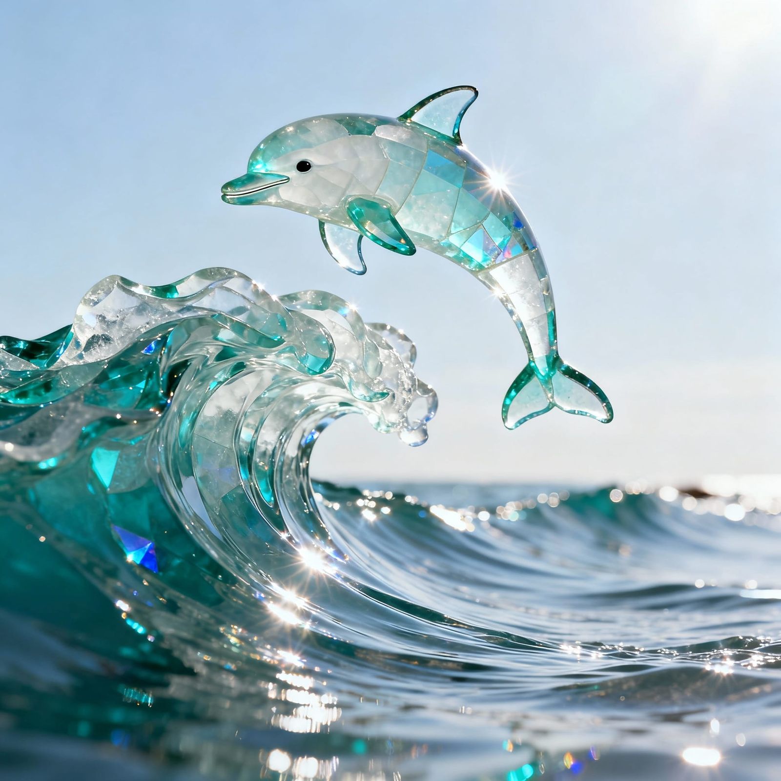 Sea Glass Dolphin Leaping From Wave