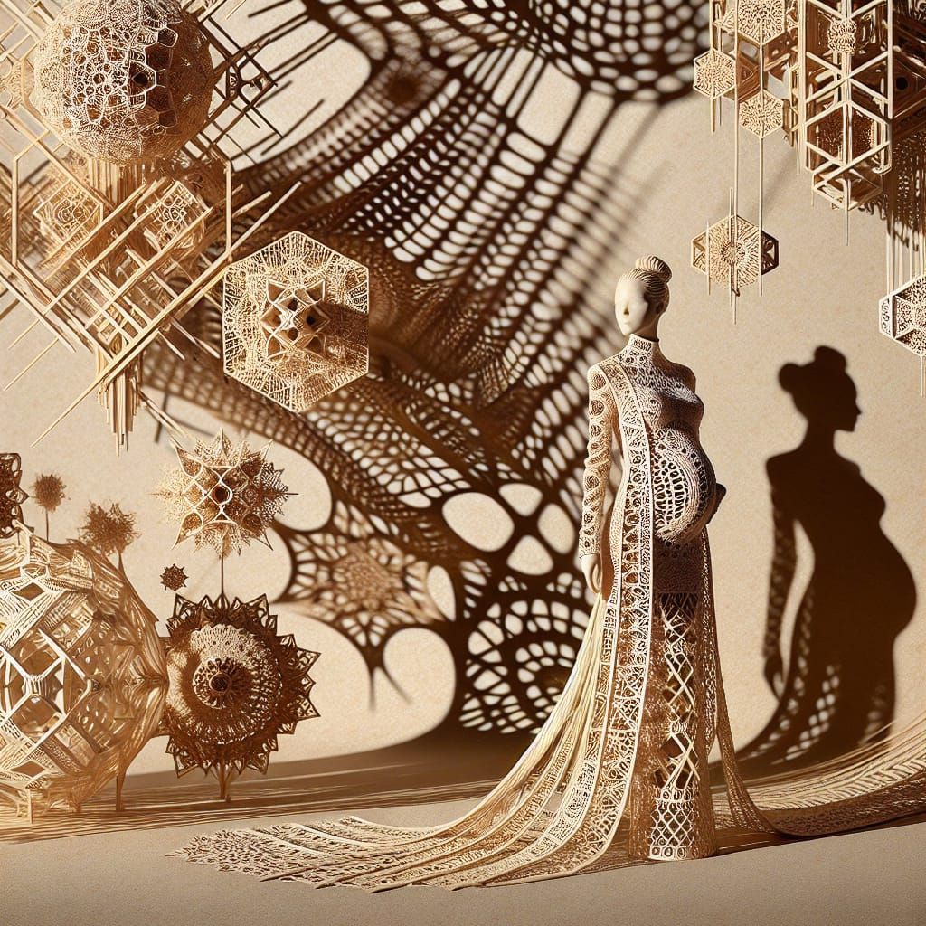 Intricate Laser-Cut Shadows with Pregnant Woman in 3D