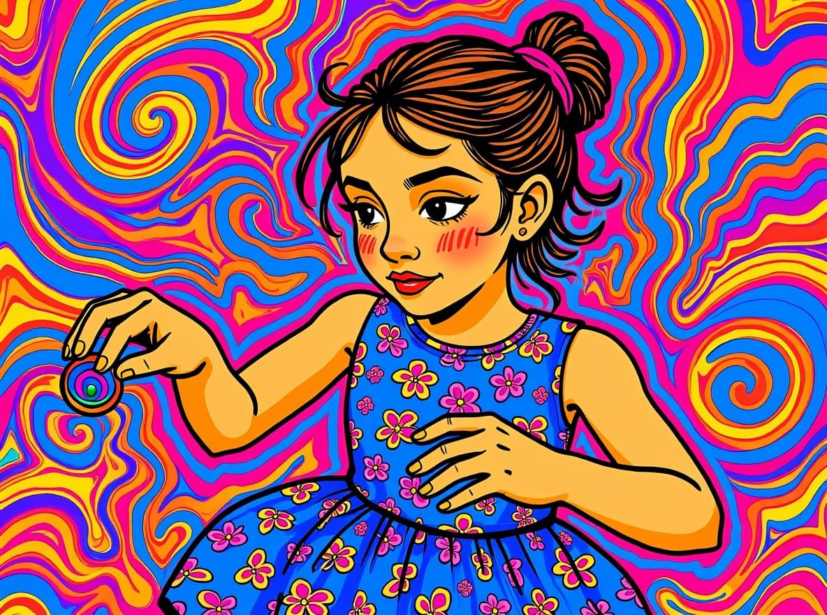 Girl with Colorful Yoyo in Whimsical Style