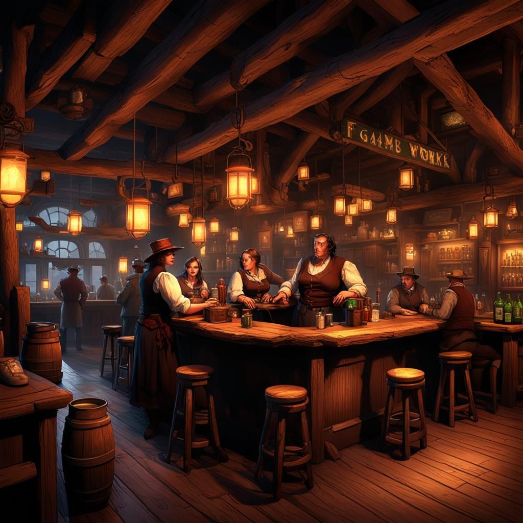 Western Saloon Scene with Fantasy Elements