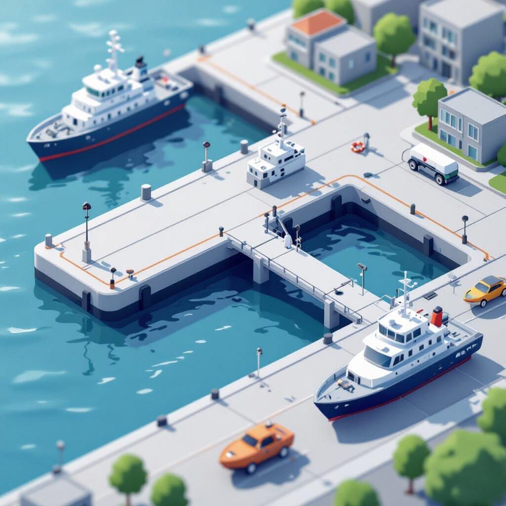 Monoline Naval Base Icon in Isometric 3D Style